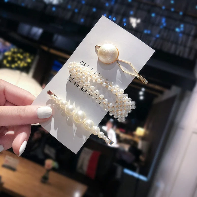 3/4/5pcs/Set Women Girls Elegant Full Pearls Geometric Hair Clips Sweet Hair Ornament Hairpin Barrette Headband Hair Accessories - Deanwangkt