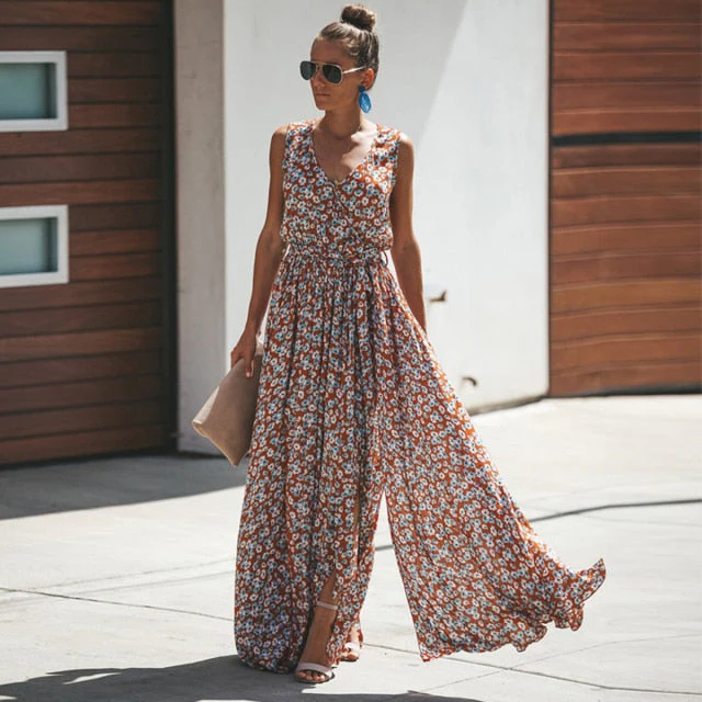 deanwangkt Jastie Women Summer Dress Floral Print Maxi Dresses Bohemian Hippie Beach Long Dress Women's Clothing  vestidos de verano - Deanwangkt