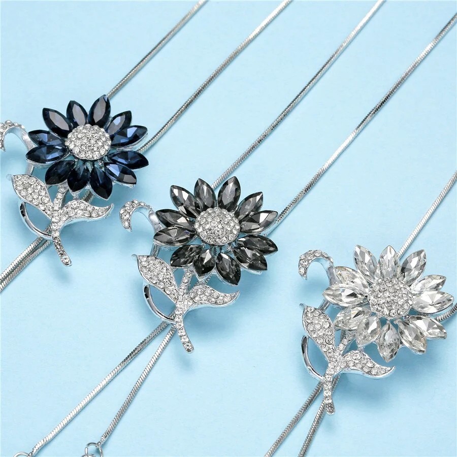 DEANWANGKT Sunflower Crystal Pendant Necklace Women Fashion Blue White Rhinestone Long Chain Necklaces & Pendants Jewelry - Deanwangkt