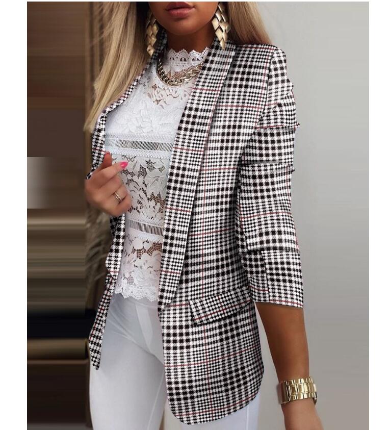 deanwangkt Office Ladies Autumn Simple Solid Blazer Coats Elegant Turn-Down Collar Cardigan Outerwear Suit Casual Long Sleeve Women Jackets - Deanwangkt