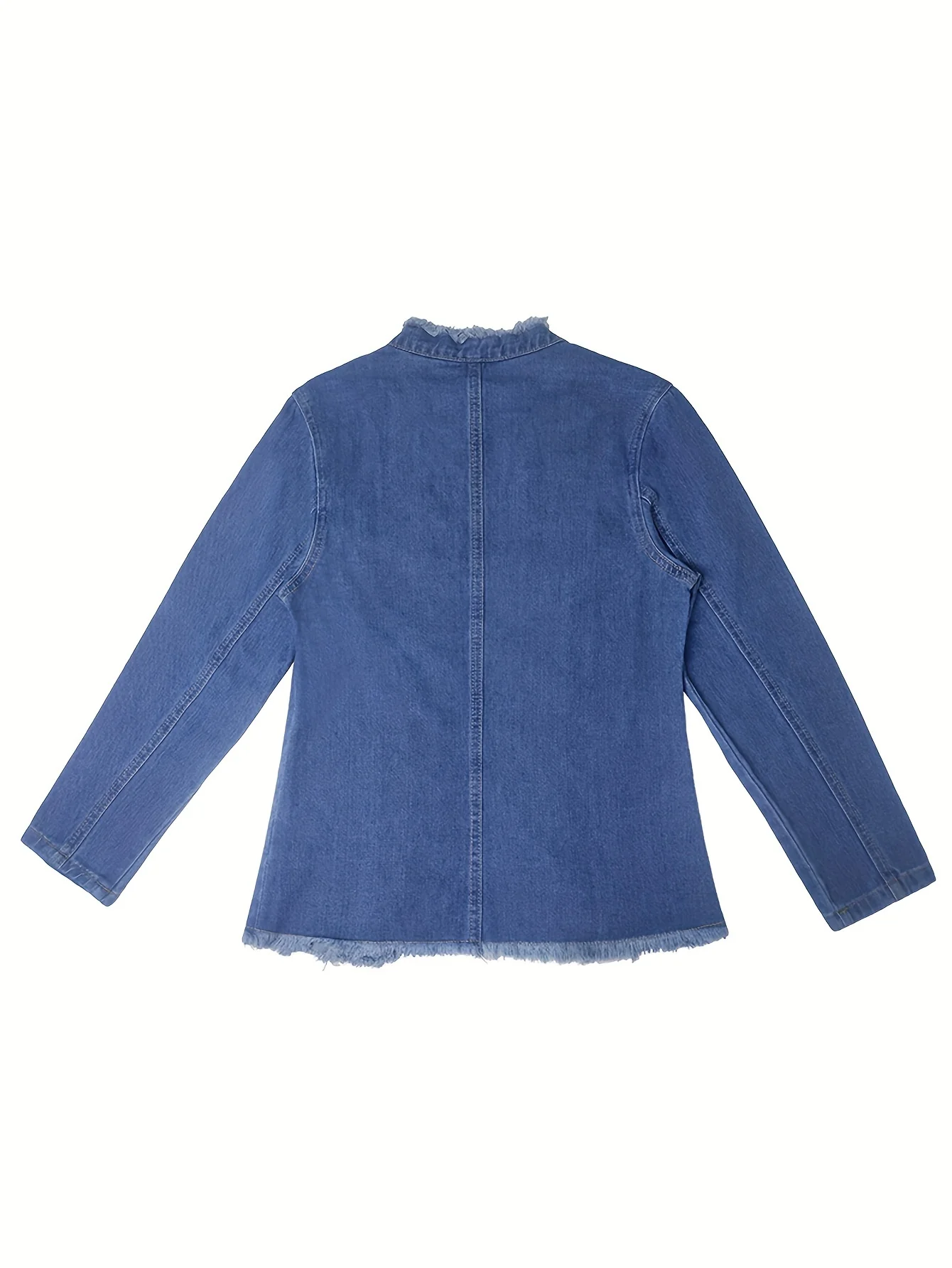 deanwangkt Long Sleeves Casual Denim Jacket, Mock Neck Single Breasted Button Slimming Denim Coat, Women's Denim Clothing - Deanwangkt