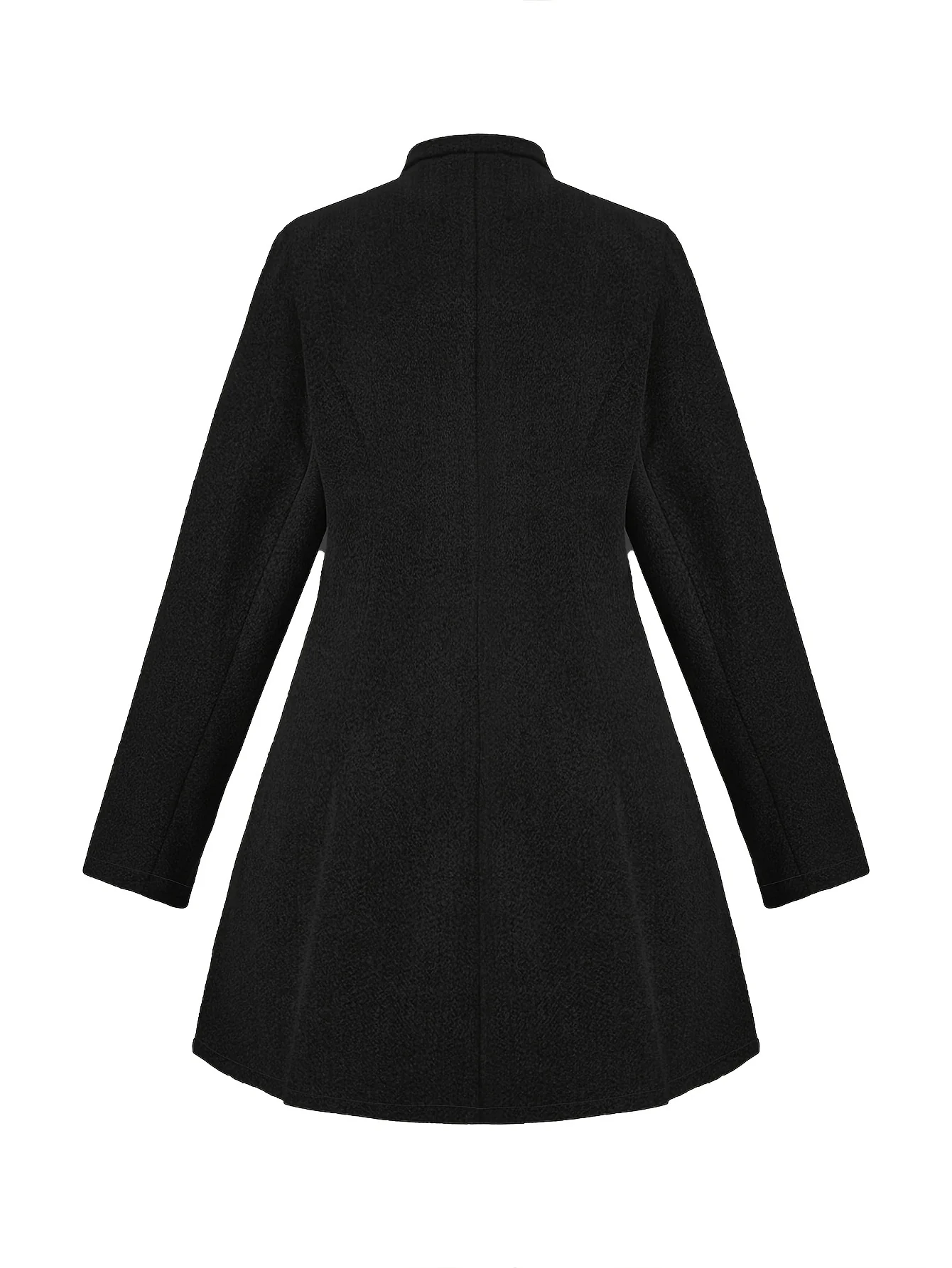 deanwangkt Plus Size Casual Coat, Women's Plus Solid Long Sleeve Button Up Lapel Collar Nipped Waist Tunic Woolen Coat - Deanwangkt