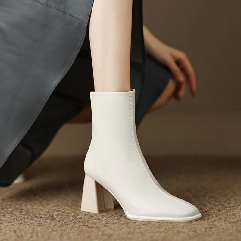 deanwangkt Autumn Shoes    Autumn/Winter Women Boots Split Leather High Heel Boots Square Toe Square Heel Shoes Women Concise Short Modern Boots Fall Shoes - Deanwangkt