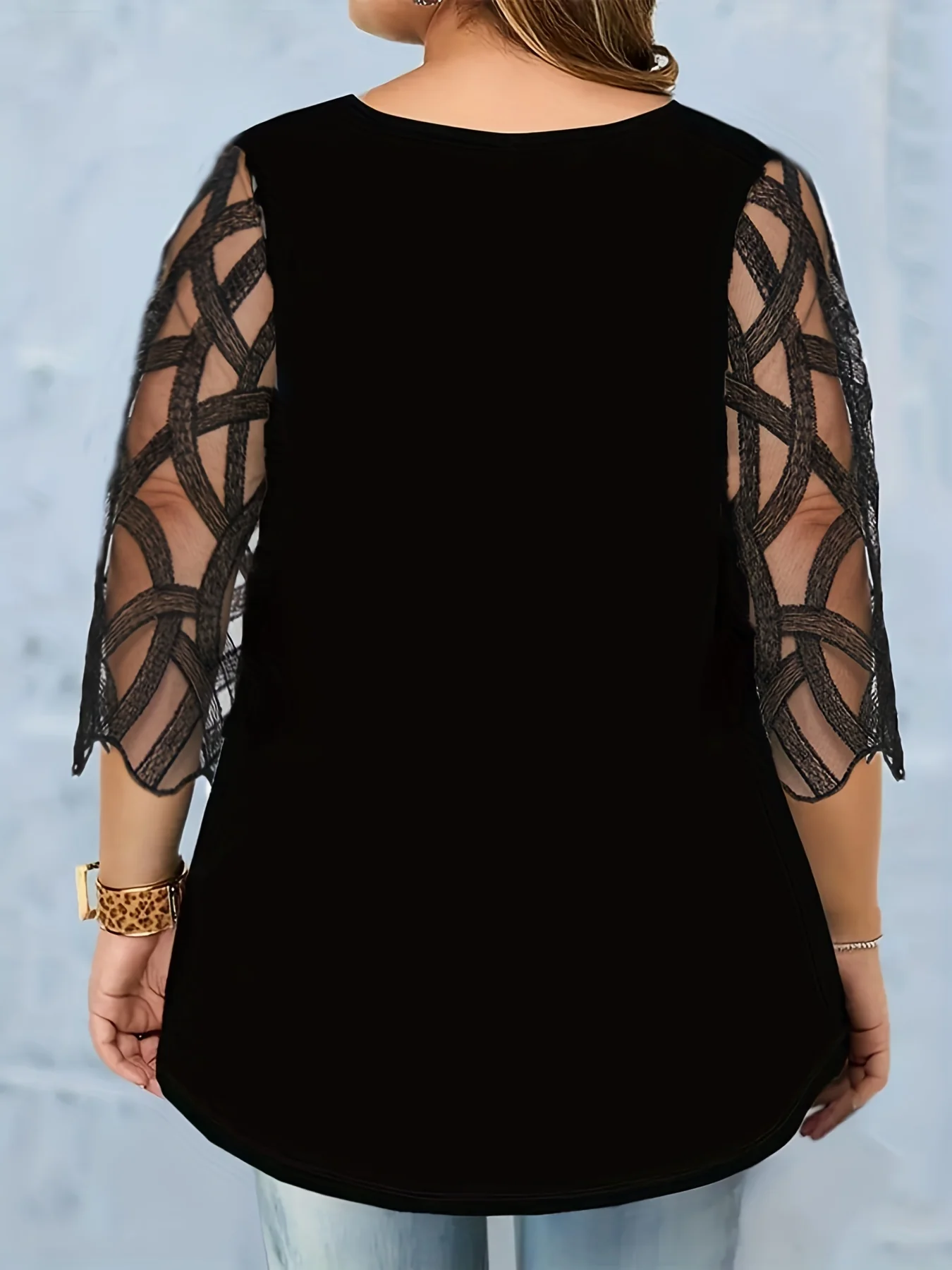 Women's Plus Size Crew Neck Tee, Casual Spring Summer Fall Top T-Shirt Contrast Mesh - Deanwangkt