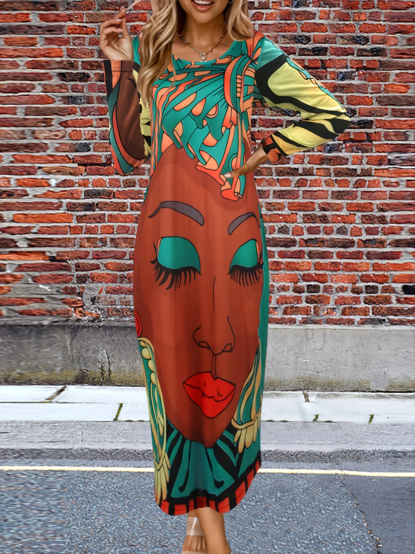 Women's Dresses Fashion Round Neck Long Sleeve Loose Dresses - Deanwangkt