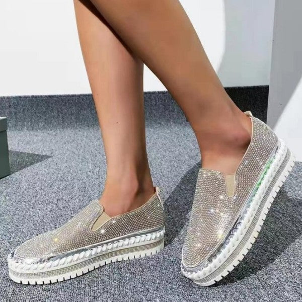 deanwangkt - Silver Casual Patchwork Rhinestone Round Comfortable Out Door Flats Shoes - Deanwangkt