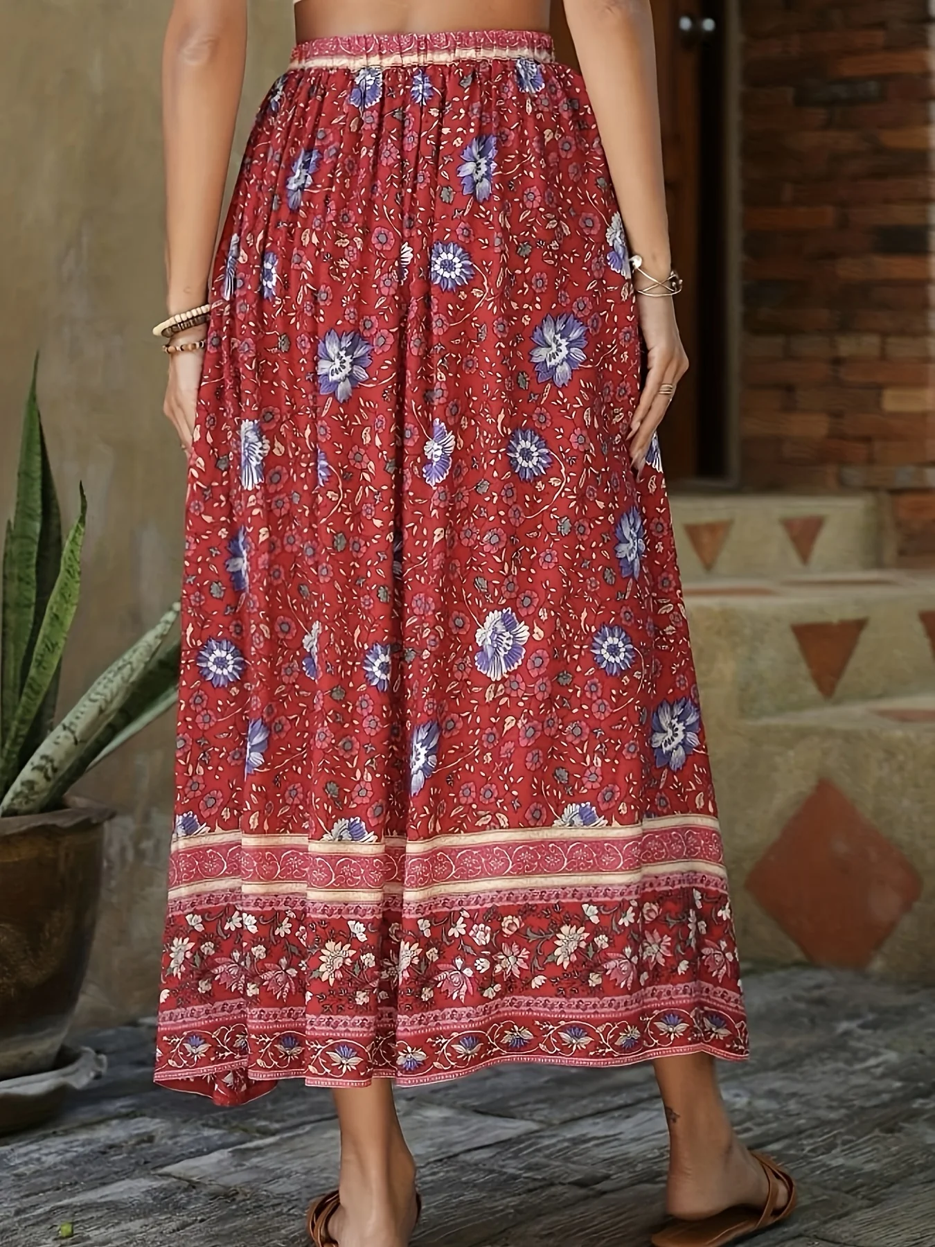 Floral Print Drawstring Waist Skirt, Boho Skirt For Spring & Summer, Women's Clothing - Deanwangkt