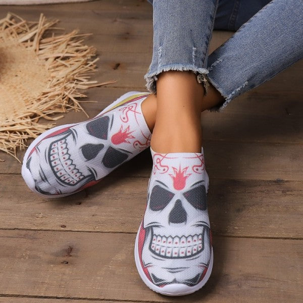 deanwangkt - Halloween White Casual Patchwork Printing Round Comfortable Shoes - Deanwangkt