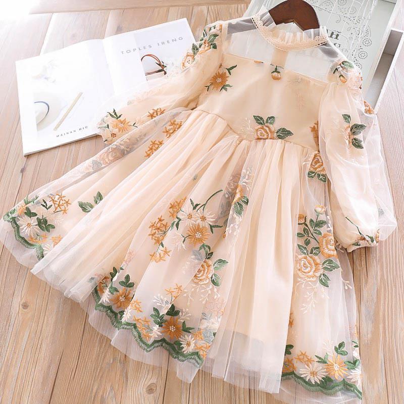 deanwangkt Elegant Flower Girls Dress Wedding Party Princess Dress Casual Kids Clothes Lace Long Sleeves Dress Children's Vestidos For 3-8T - Deanwangkt