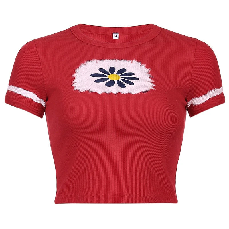 Graphic T Shirts Y2K Top Women Fairy Grunge Short Sleeve T-Shirts Slim Anime Crop Top Streetwear O Neck Tees 90s E-Girl Clothes - Deanwangkt