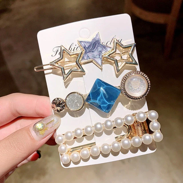 3/4/5pcs/Set Women Girls Elegant Full Pearls Geometric Hair Clips Sweet Hair Ornament Hairpin Barrette Headband Hair Accessories - Deanwangkt