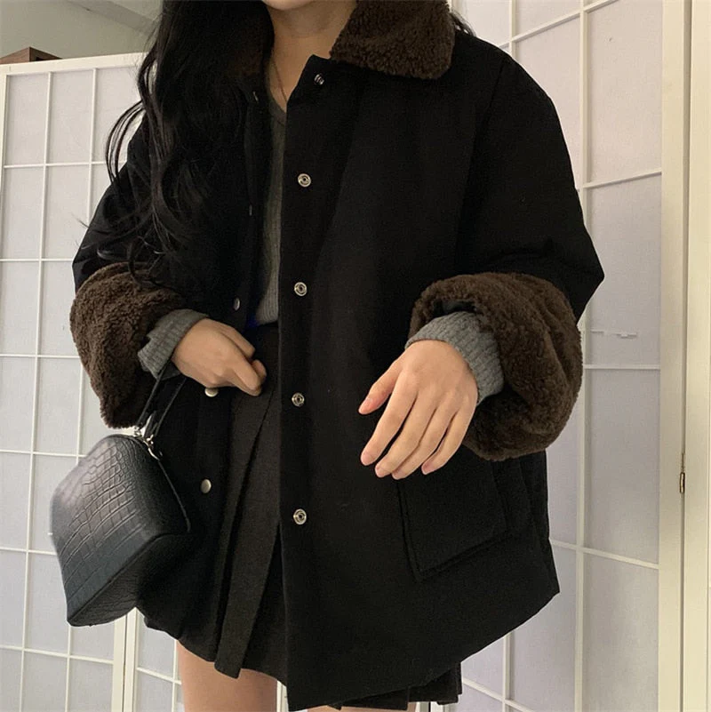deanwangkt  Lambswool Retro Coats Fashion Thicken Elegant Warm Hot  Winter High Street New Casual All Match Loose Jackets - Deanwangkt