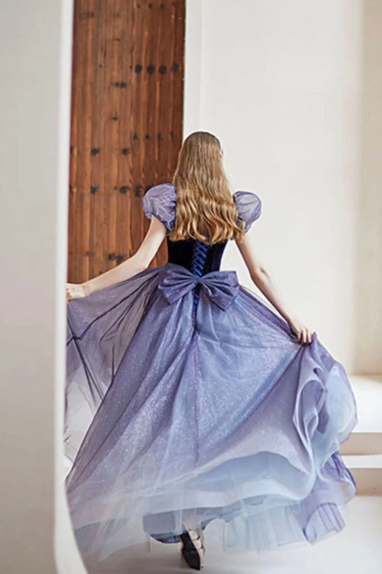 solvbao Purple Velvet Tulle Long Prom Dresses, Cute A-Line Evening Dresses - Deanwangkt