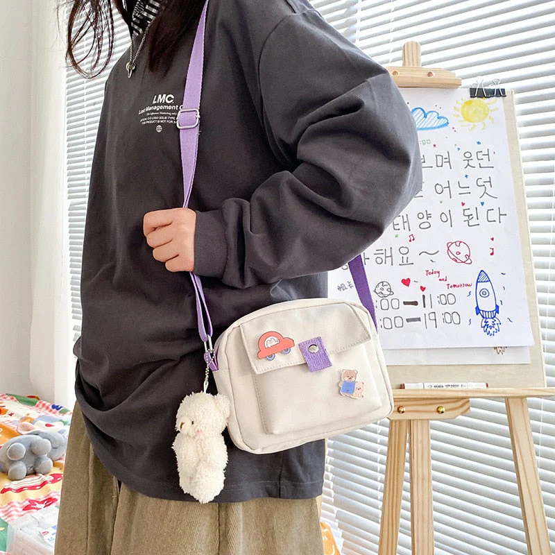 deanwangkt Preppy Style Shoulder Bag For Women Cute Bag Canvas Crossbody Bags Girls Collage Student Messenger Bags Tote Bag Bolsa - Deanwangkt