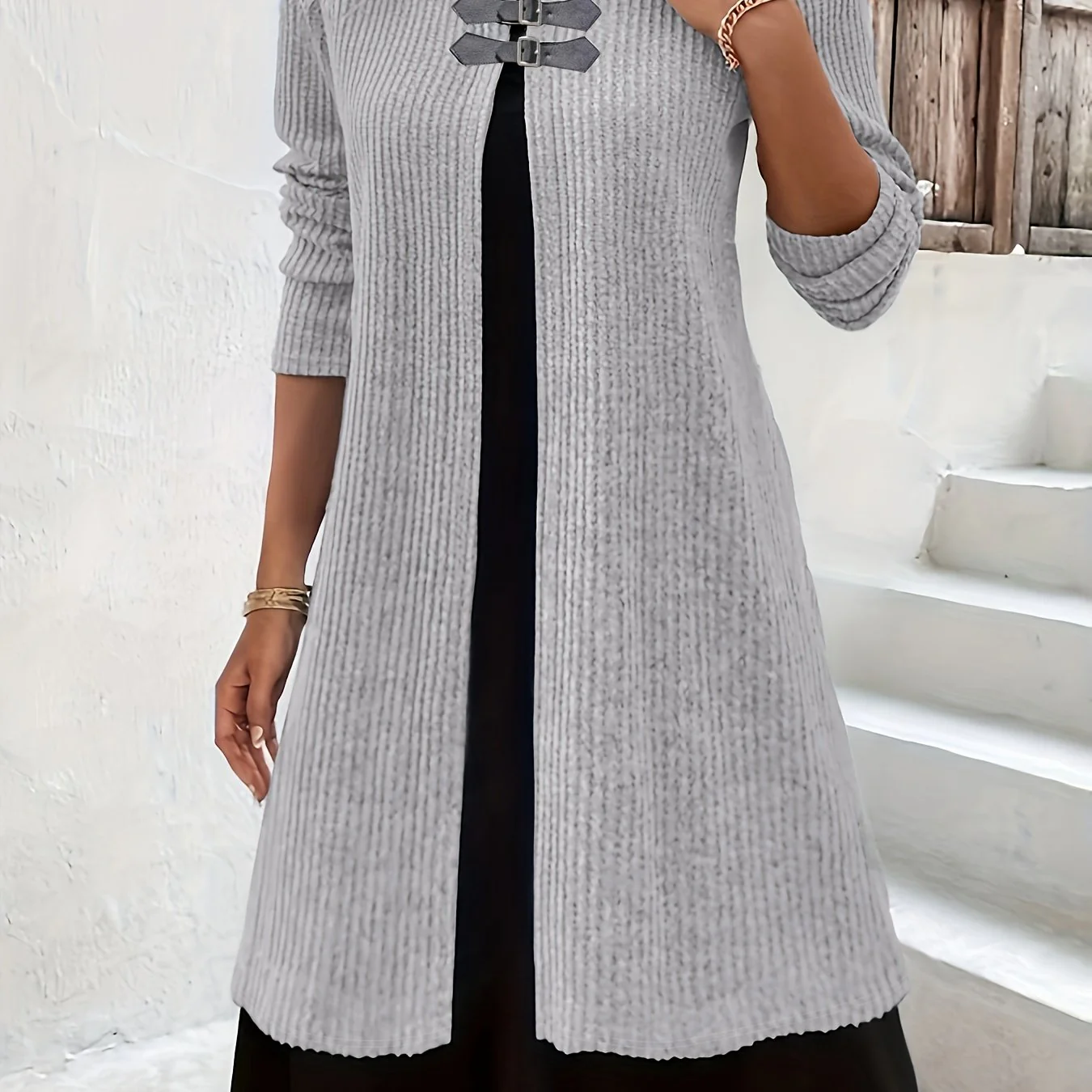 Color Block Layered Dress, Casual Long Sleeve Midi Dress, Women's Clothing - Deanwangkt