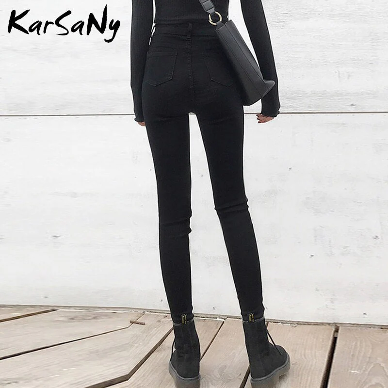 Back To School Skinny Ripped Jeans For Women  Stretch High Waist Black Jeans With Holes Destroyed Women Denim Pants With Holes Summer Jean - Deanwangkt