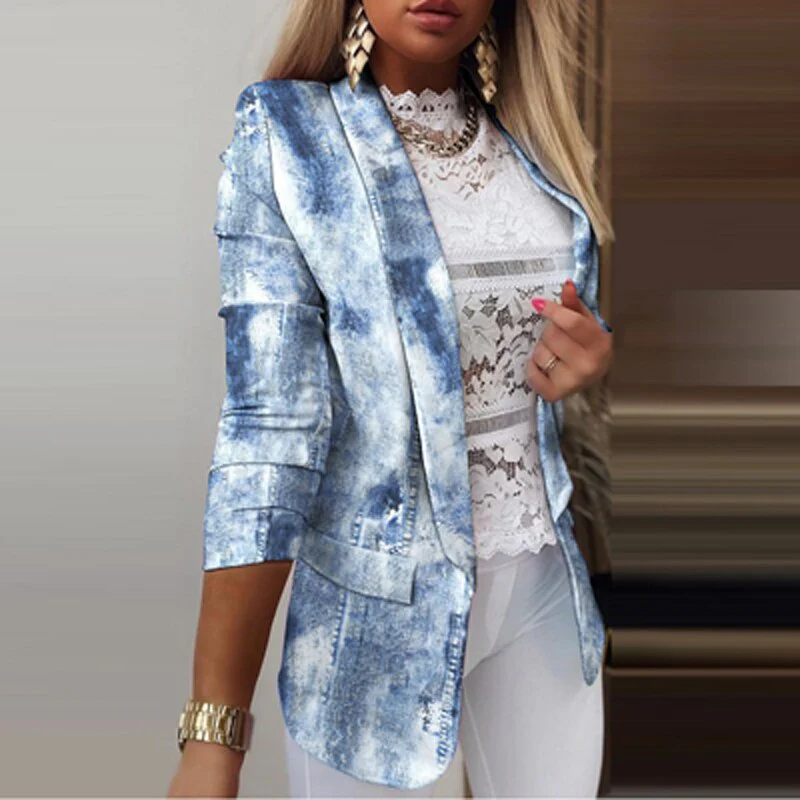 deanwangkt   Autumn Colorful Printed Notched Collar Blazers Women Casual Long Sleeve Tops Elegant Office Lady Suit Coats - Deanwangkt