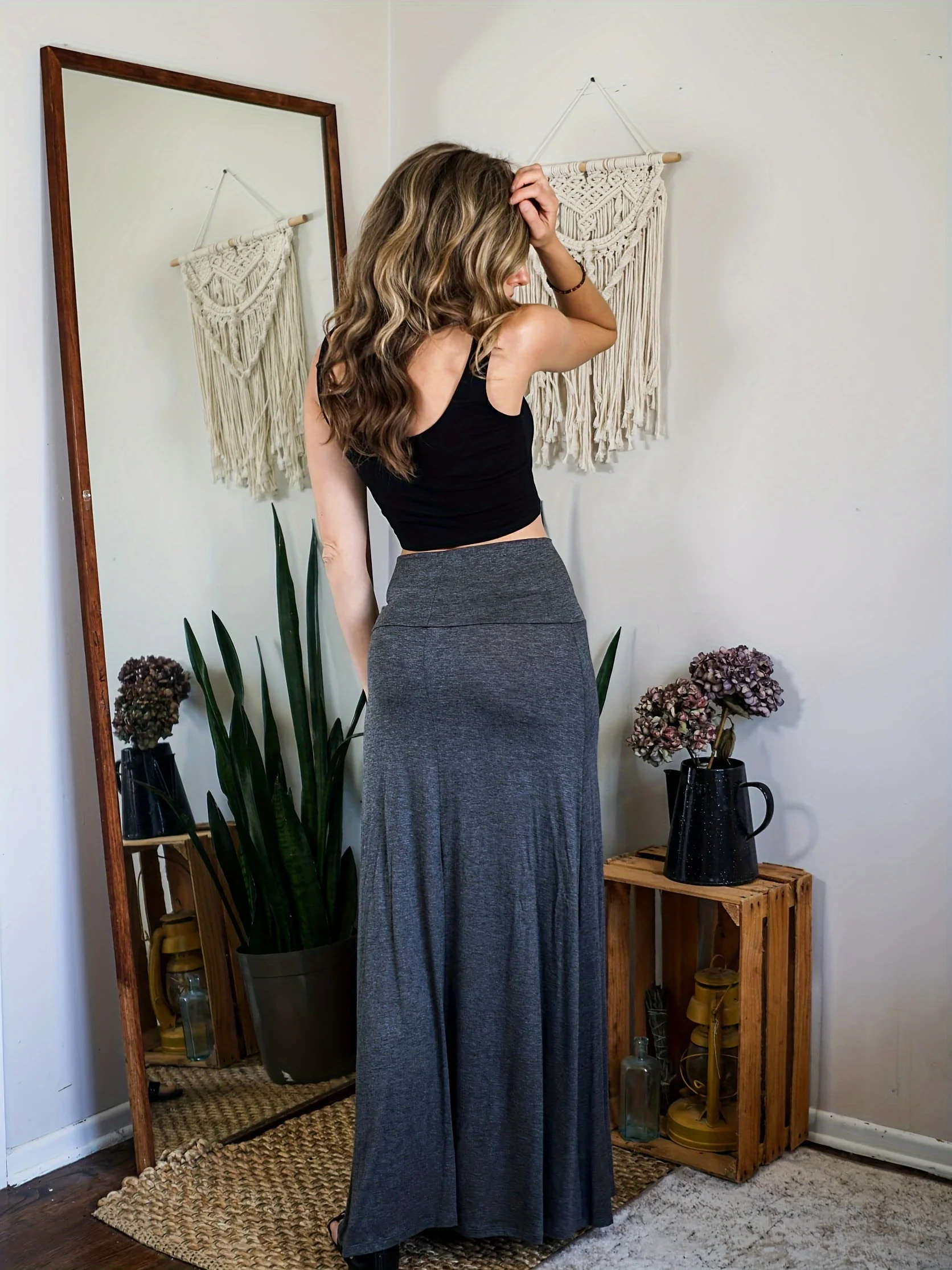 deanwangkt Solid High Waist Skirt 2 Pack, Elegant Slim Maxi Length Skirt, Women's Clothing - Deanwangkt