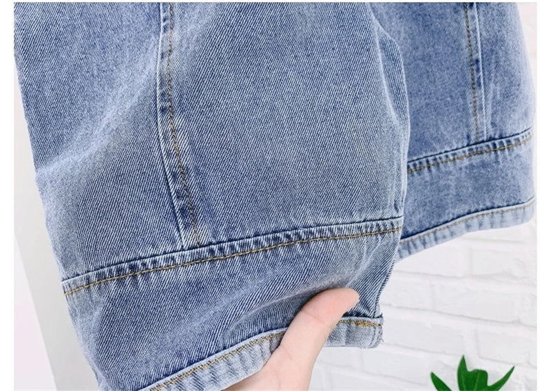 deanwangkt  New Children Loose Overalls boys girls casual all-match denim Trousers Autumn Solid Outwear 1-7Y Kids fashion bib pants - Deanwangkt