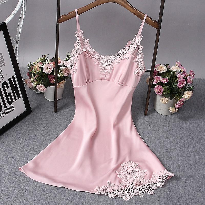 deanwangkt Brand New Chinese Women Robe Satin Nightgown Sexy Nightshirt Sleepwear Lace Bath Gown Summer Casual Home Night Dress Nighty - Deanwangkt
