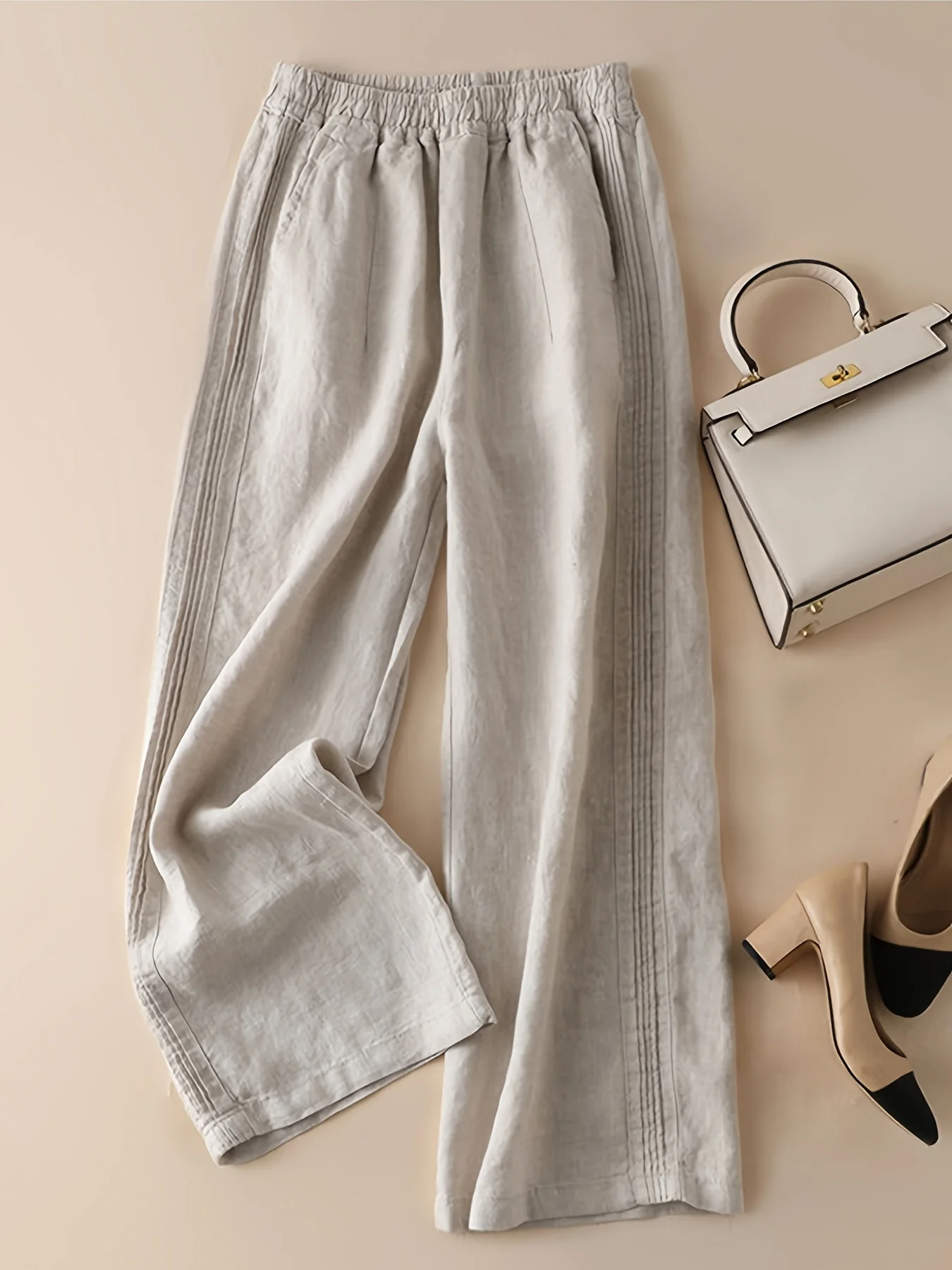 deanwangkt-1  Wide Leg Pants, Elastic Waist Loose Casual Pants For Spring & Summer, Women's Clothing - Deanwangkt