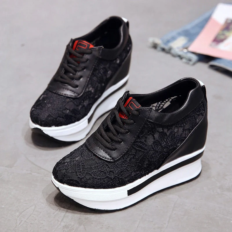 deanwangkt Christmas Gift Hot Sales  Summer New Lace Breathable Sneakers Women Shoes Comfortable Casual Woman Platform Wedge Shoes - Deanwangkt