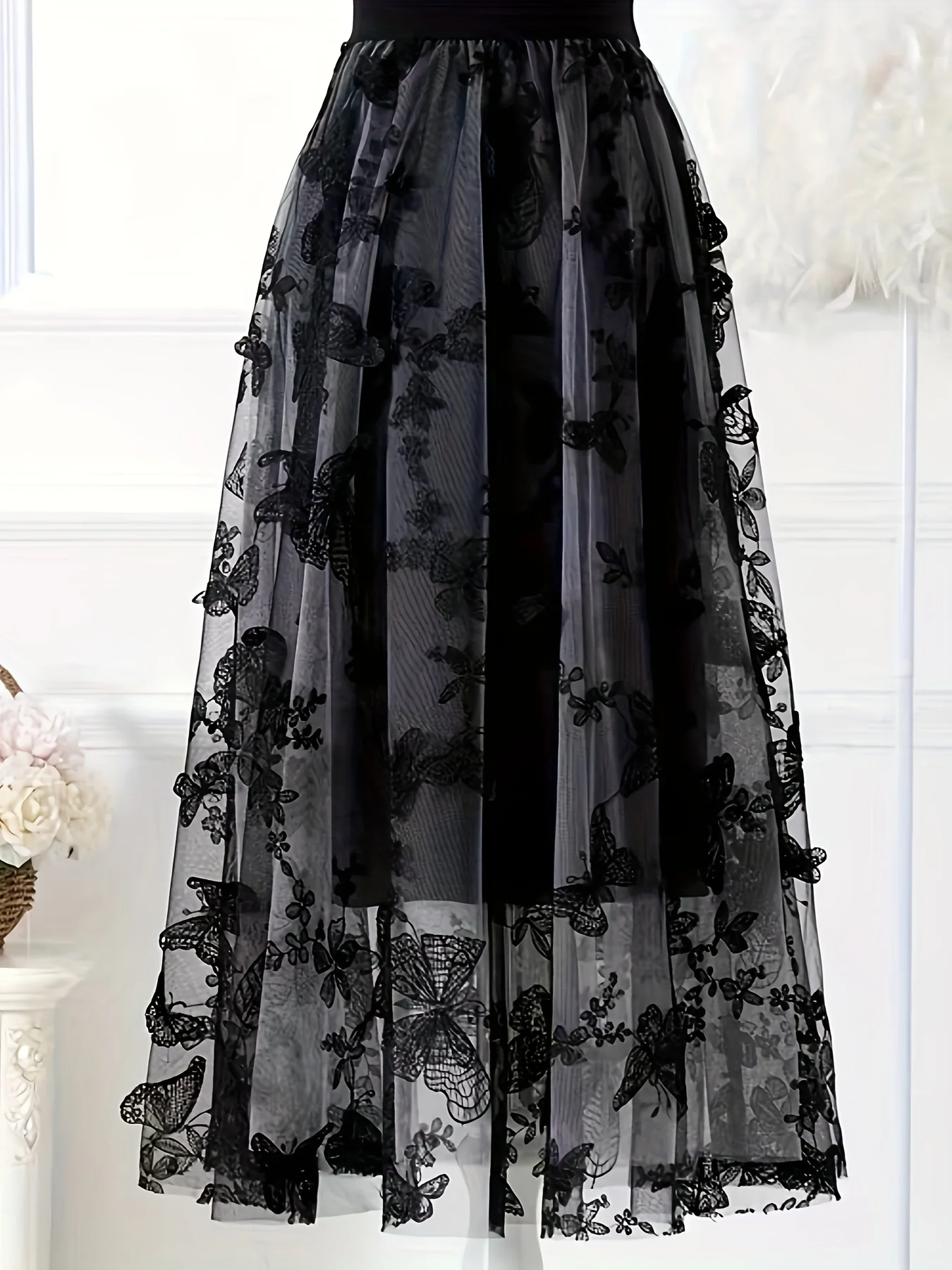 Butterfly Embroidered Midi Dress, Elastic Waist Vacation Casual Dress For Spring & Fall, Women's Clothing - Deanwangkt