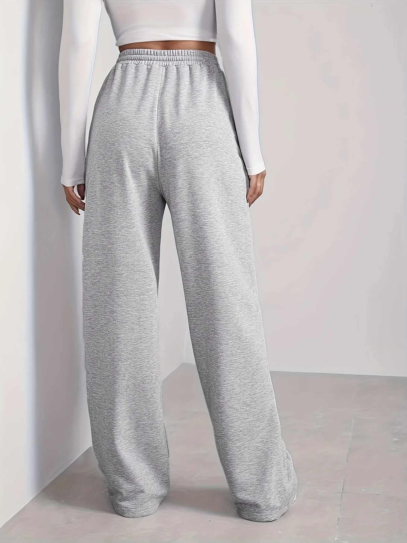 Drawstring Waist Slant Pocket Sweatpants, Casual High Waist Wide Leg Pants, Women's Clothing - Deanwangkt