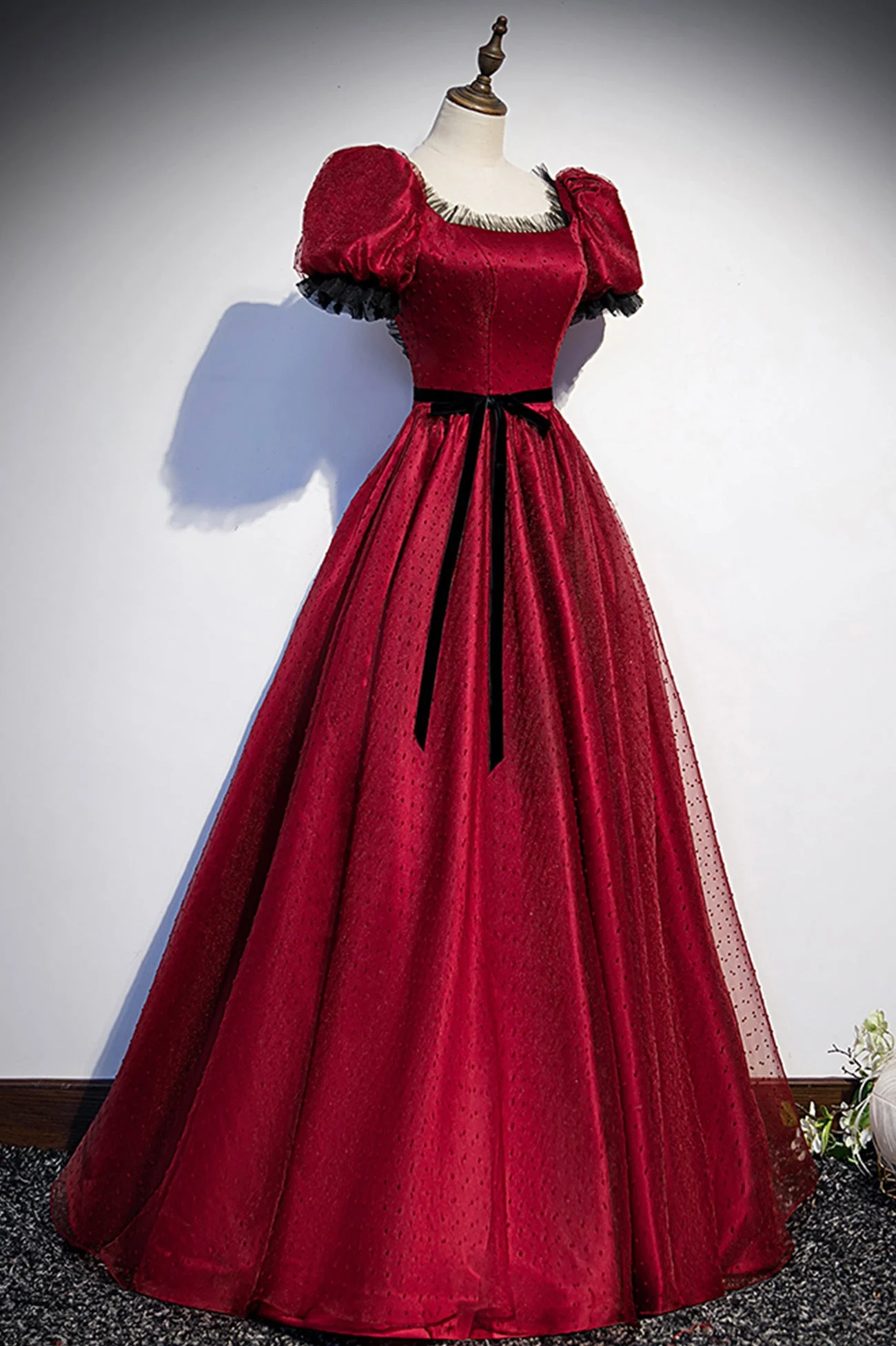 solvbao Burgundy Tulle Long Prom Dresses, A-Line Backless Evening Dresses - Deanwangkt