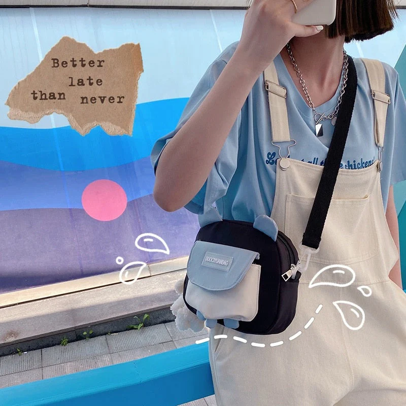 deanwangkt Japanese Style Lovely Small Bag Women Cartoon Bear Ears Nylon Bag Student Girl Crossbody Bags For Women Bolsa Mujer Shoulder Bag - Deanwangkt