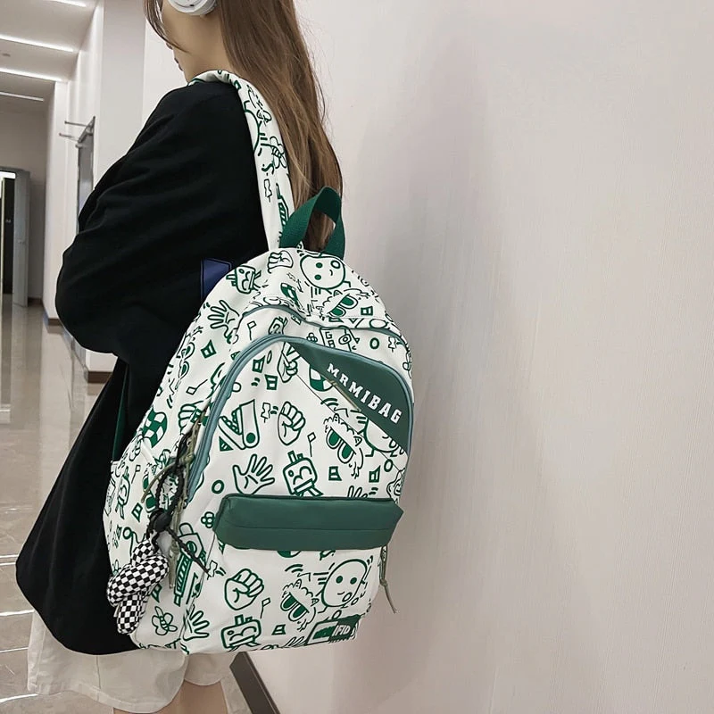 deanwangkt New Fashion Girl Graffiti Design Bookbag for Teens Backpack Colleg Cute Schoolbag Laptop Rucksack Women Mochila Travel Bag - Deanwangkt