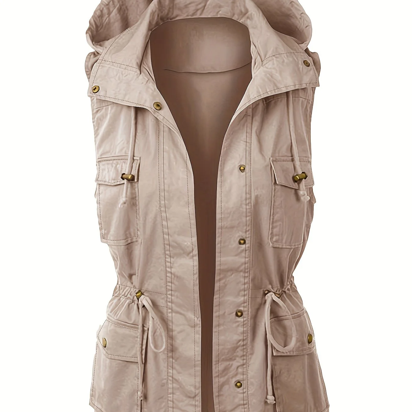 deanwangkt-1  Women's Solid Color Sleeveless Drawstring Hooded Jacket, Casual Fall Winter Coat, Women's Clothing - Deanwangkt