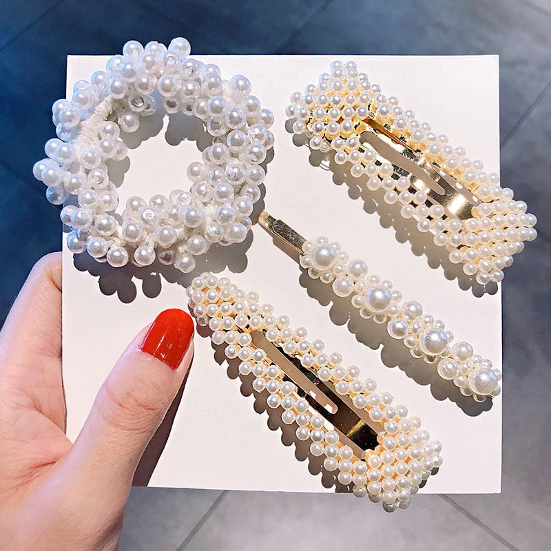 3/4/5pcs/Set Women Girls Elegant Full Pearls Geometric Hair Clips Sweet Hair Ornament Hairpin Barrette Headband Hair Accessories - Deanwangkt