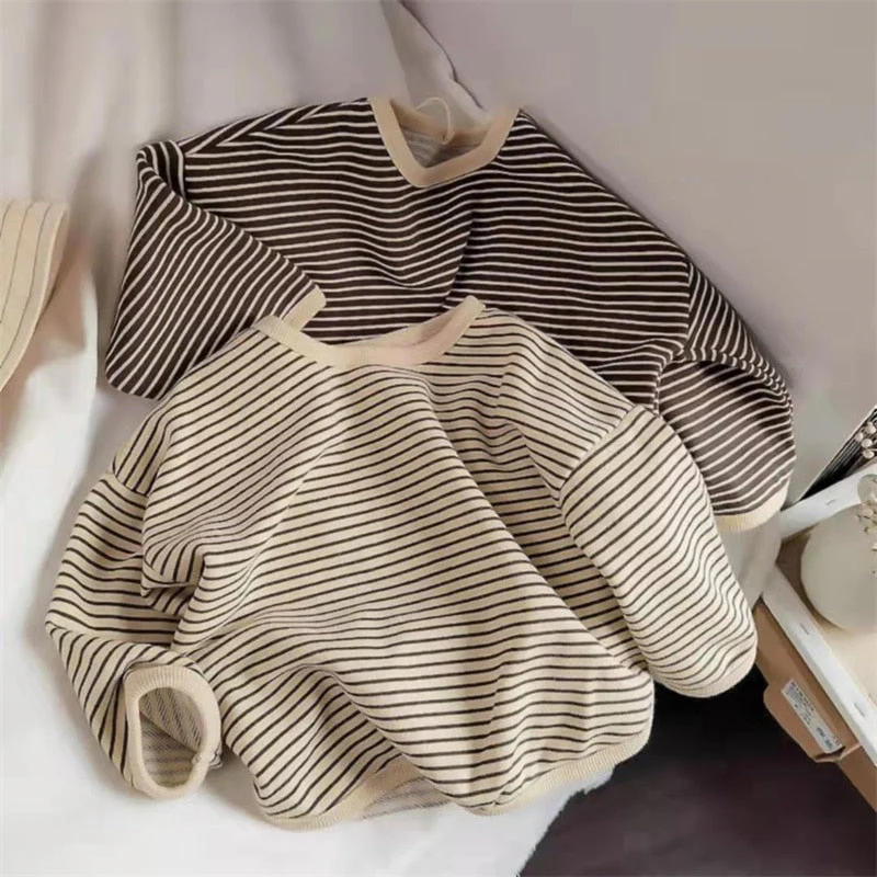 1-8T Cotton Children's Clothing Long Sleeve T-shirts Striped Baby Boy Girl Tops Casual Kids T-shirt Autumn Spring Tee - Deanwangkt