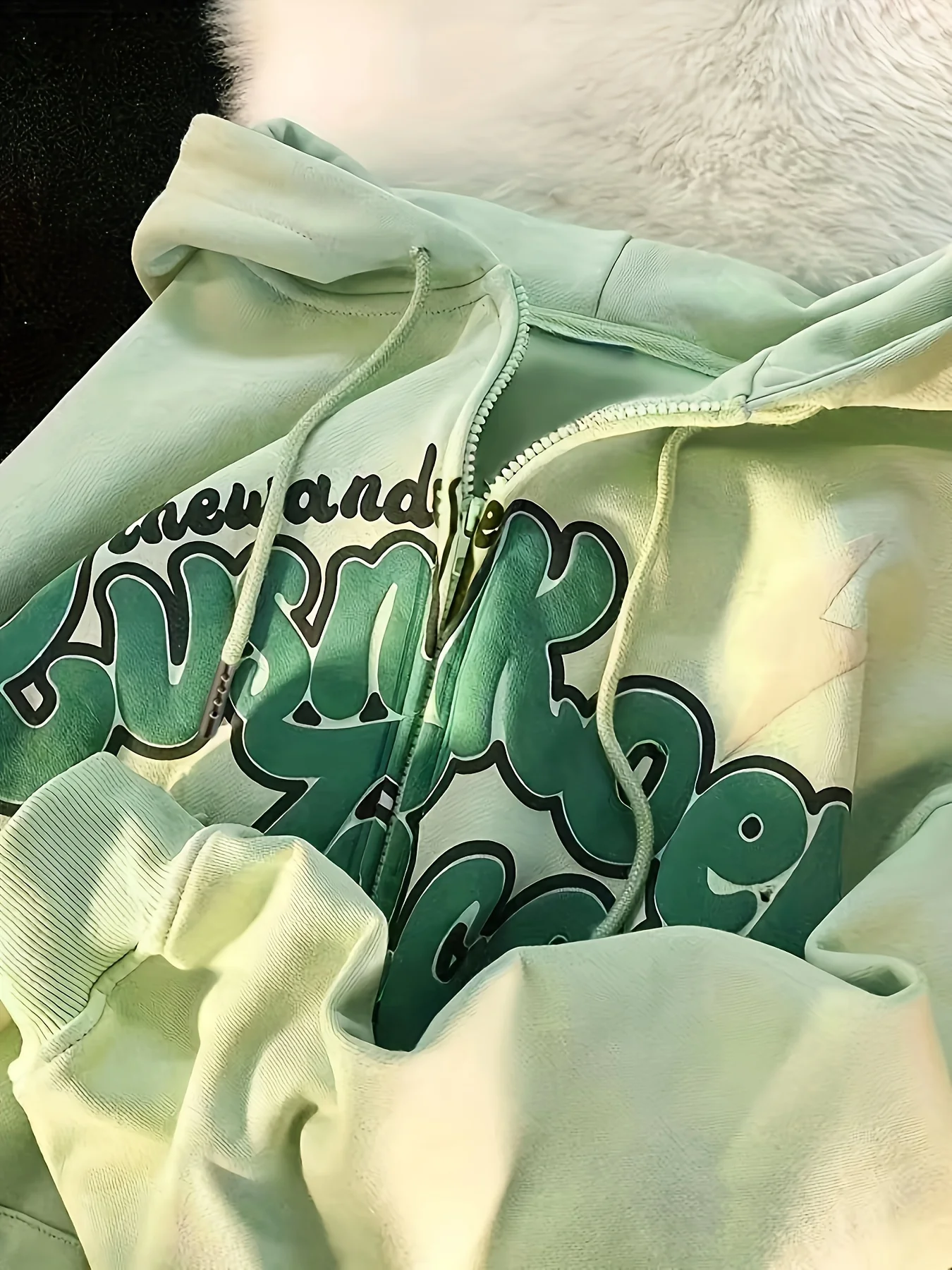 Letter Print Zip Up Drawstring Hoodie, Casual Long Sleeve Loose Fashion Sweatshirt With Pocket, Women's Clothing - Deanwangkt