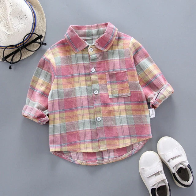 deanwangkt  Kids Shirt Clothes Spring Thin Blouses Clothing Infant Boy Plaid Cotton Tops 1 2 3 4 Years Kids Long Sleeves Shirt - Deanwangkt