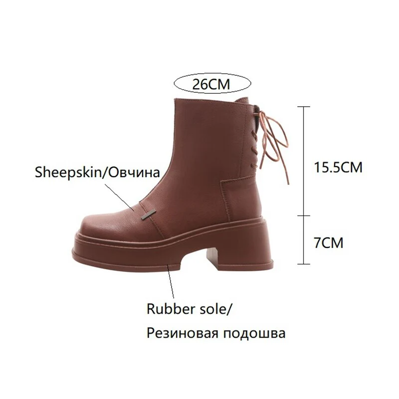 deanwangkt  fashion inspo    NEW Fall Shoes Women Genuine Leather Boots Round Toe Chunky Boots for Women Casual Platform Boots Solid Zipper Ankle Boots Women - Deanwangkt