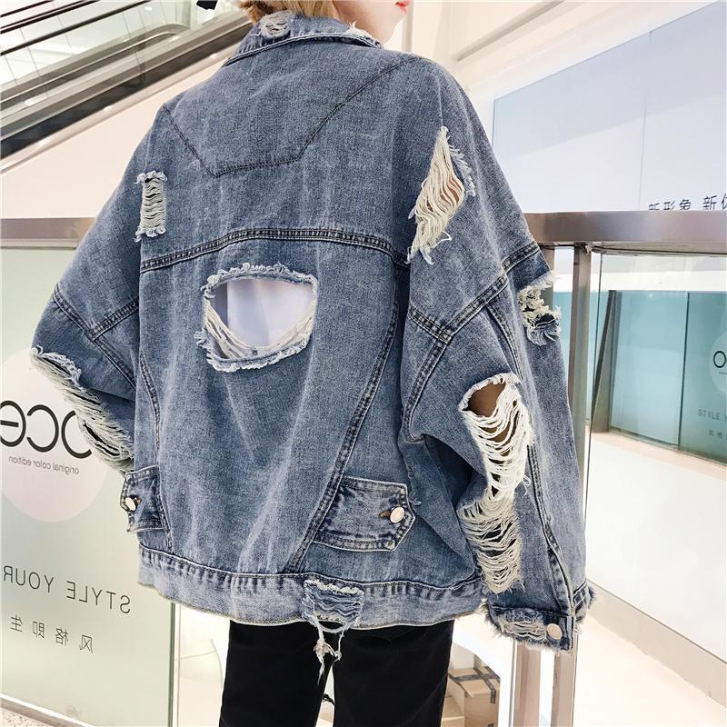 deanwangkt Loose Women Denim Jacket Vintage Harajuku Jeans Jacket Female Casual Fashion Turn-Down Collar Single-Breasted Oversized Coat - Deanwangkt