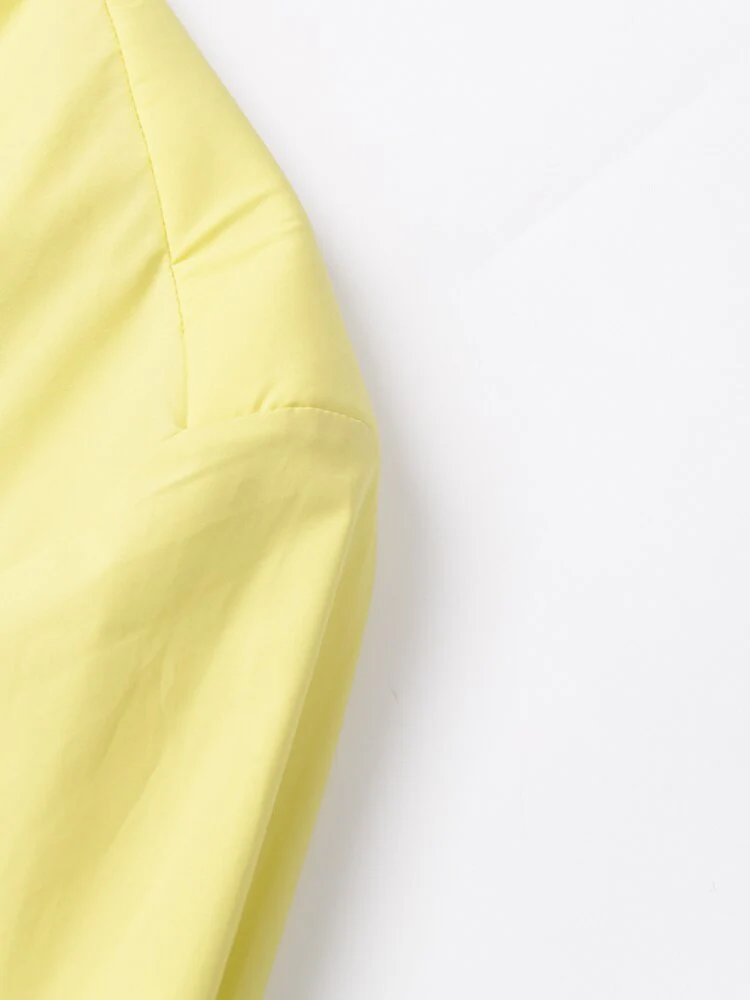 deanwangkt Fashion Women's Shirt V-neck Cross Bandage Waist Irregular Yellow Long Sleeve Blouse Causal Tide  Summer New CP0418 - Deanwangkt