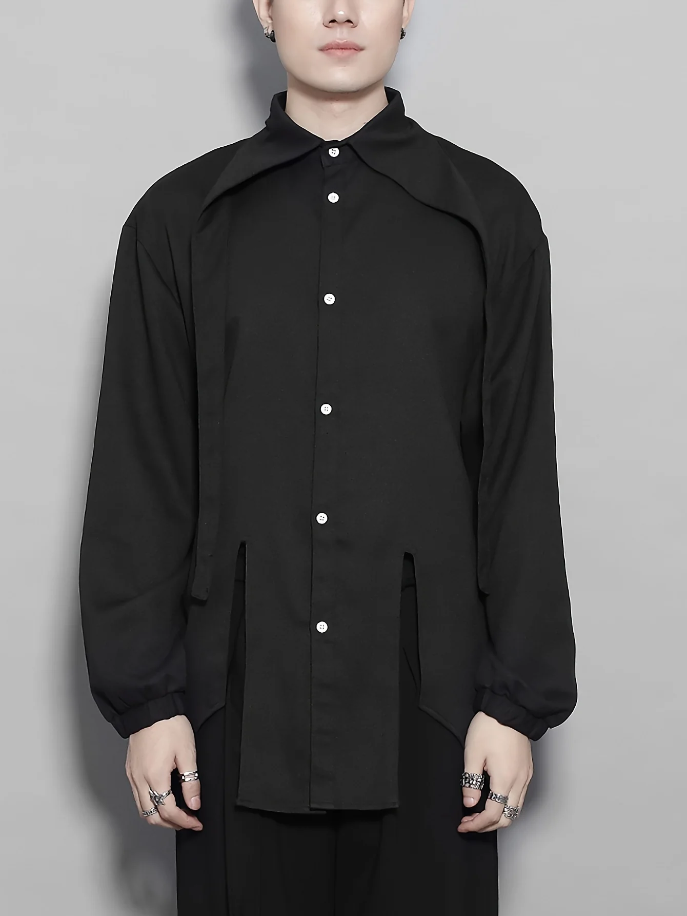 deanwangkt  Men's Solid Shirt Top Unique Collar Long Sleeve Closure Male Casual Cotton Blend Shirt For Men Daily Vacation Streetwear - Deanwangkt