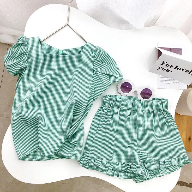 deanwangkt Baby Girl Clothes  Summer Girls Clothing sets  Children's leaf Dots Design Girl Sleeveless shirt +Short Pant Fashion Style New Arrival - Deanwangkt