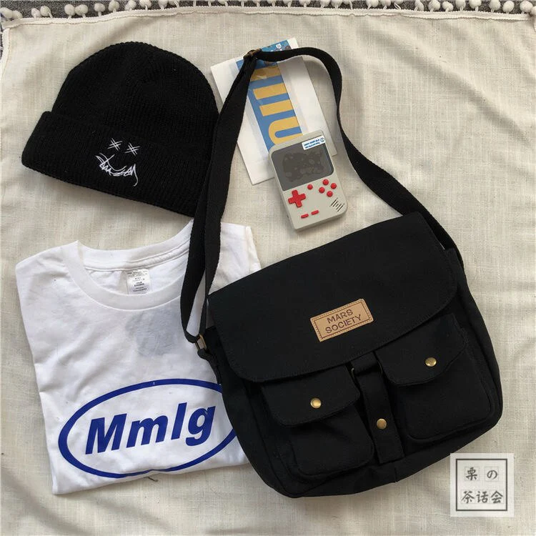 deanwangkt New Japanese High School Girls Canvas Bag Simple Large Capacity Crossbody Bags Women Multi-pockets Shoulder Bag Satchels Bolsos - Deanwangkt