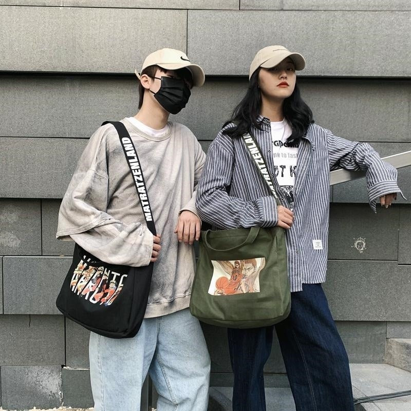 deanwangkt Soft Canvas Bag For Women&Men Unisex Big Messenger Bag Letter Print School Book Bag Crossbody bags New Casual Handbags Tote Bag - Deanwangkt