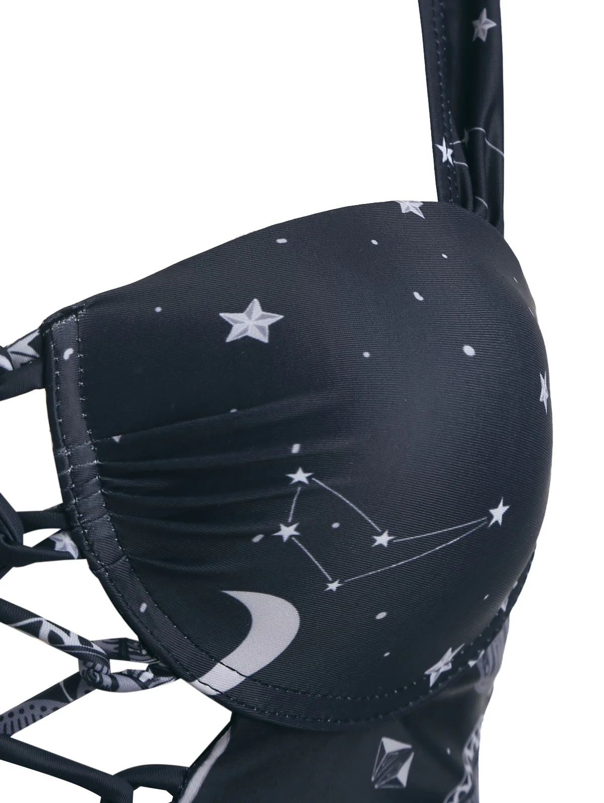 deanwangkt Sexy Women Swimsuit Padded Swimwear Moon Sun Star Print Lace Up Tummy Control Tankini Set Beach Wear Bathing Suit Biquini - Deanwangkt