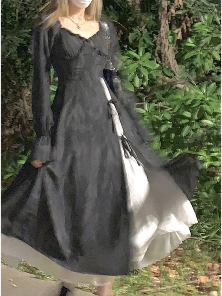 Joskka Elegant Party Midi Dress Women Black Korean Style Split Dress Female Bandage Slim French Vintage Dress New Fall Outfits - Deanwangkt