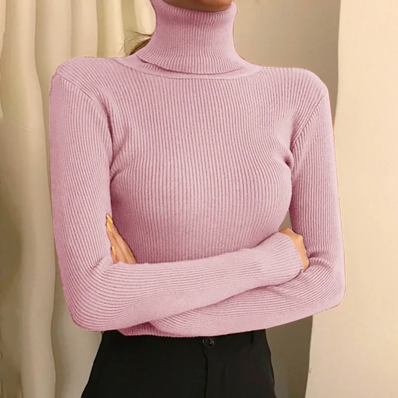 deanwangkt New Knitting Pullover Sweater Long Sleeve Bottom Shirt Slim Turtleneck Sweaters Autumn Winter Soft Blouse Jumpers For Women - Deanwangkt