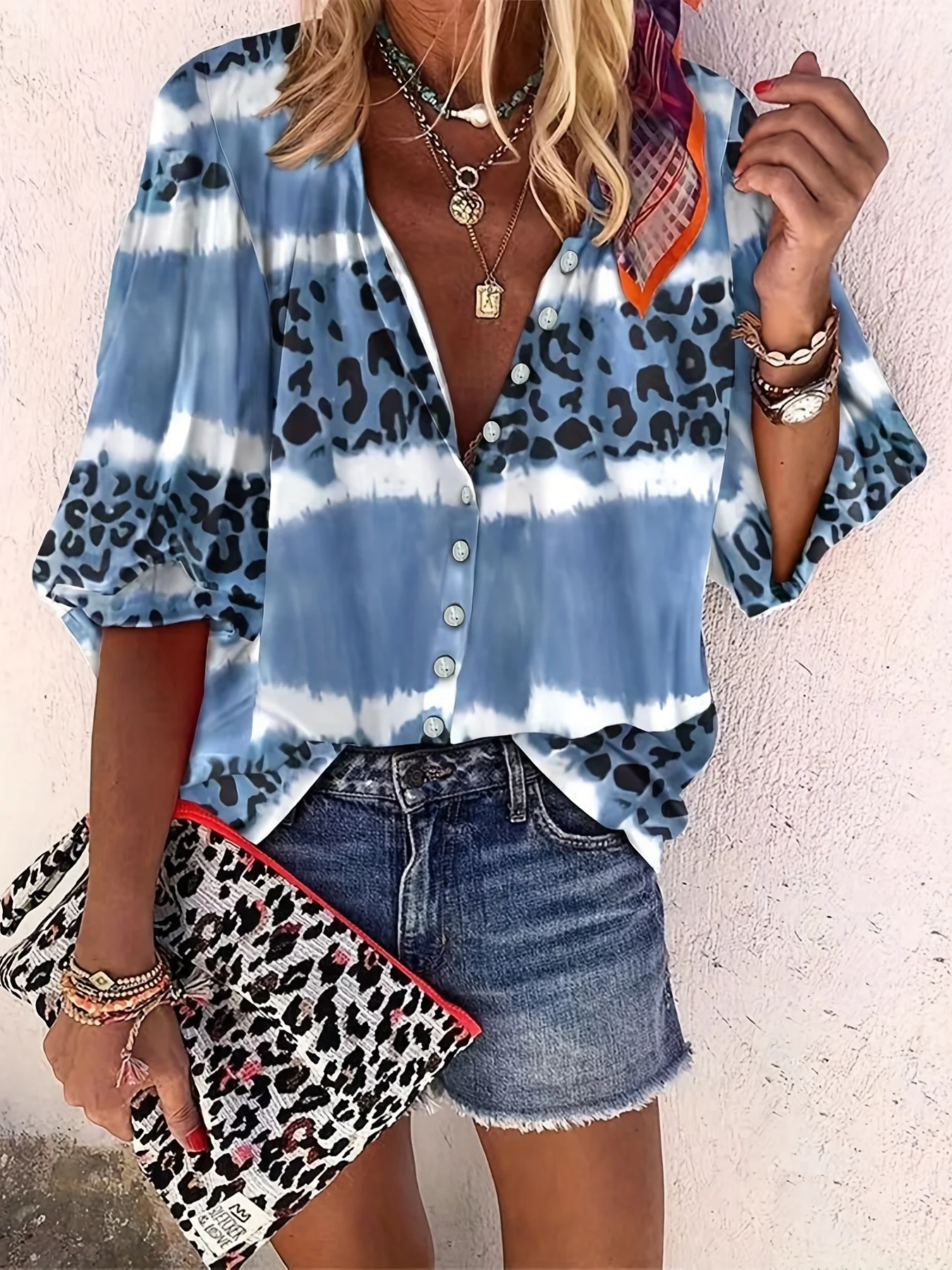 Floral Print Button Front Blouse, Casual Long Sleeve Crew Neck Blouse For Spring & Fall, Women's Clothing - Deanwangkt