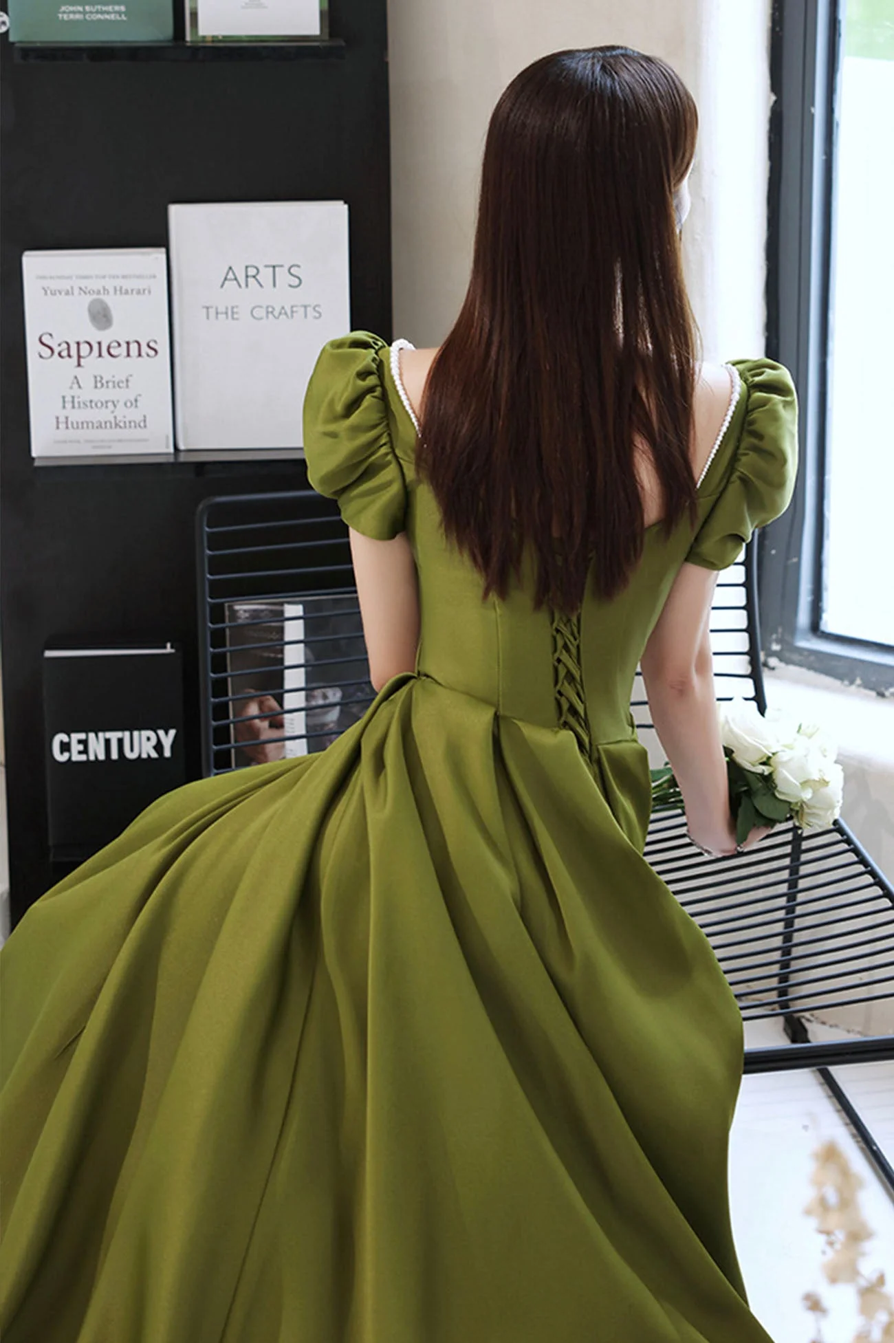 solvbao Green Saitn Long Prom Dresses, A-Line Evening Dresses - Deanwangkt