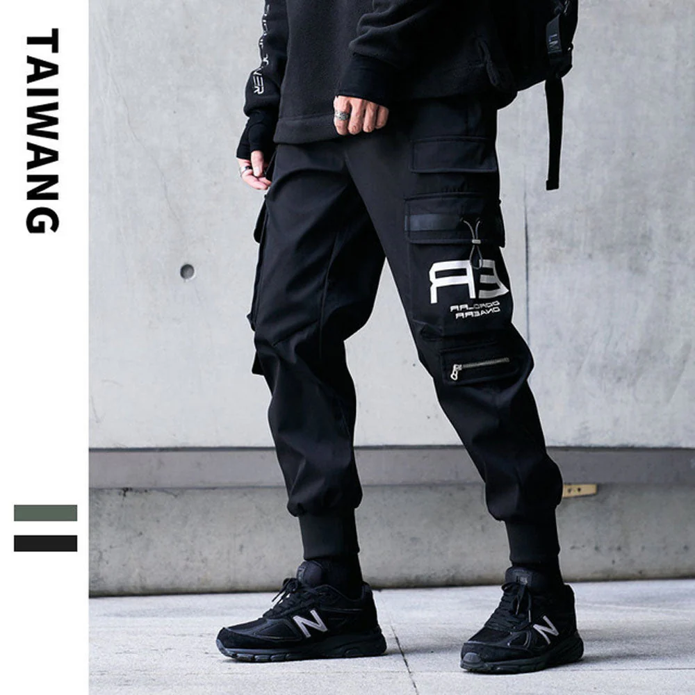 DEANWANGKT Mens Vintage Hip Hop Style Baggy Jeans Joggers Cargo Pants For Men Casual Hip Hop Hit Color Pocket Male Trousers Sweatpants Streetwear Ribbons Techwear Pants - Deanwangkt