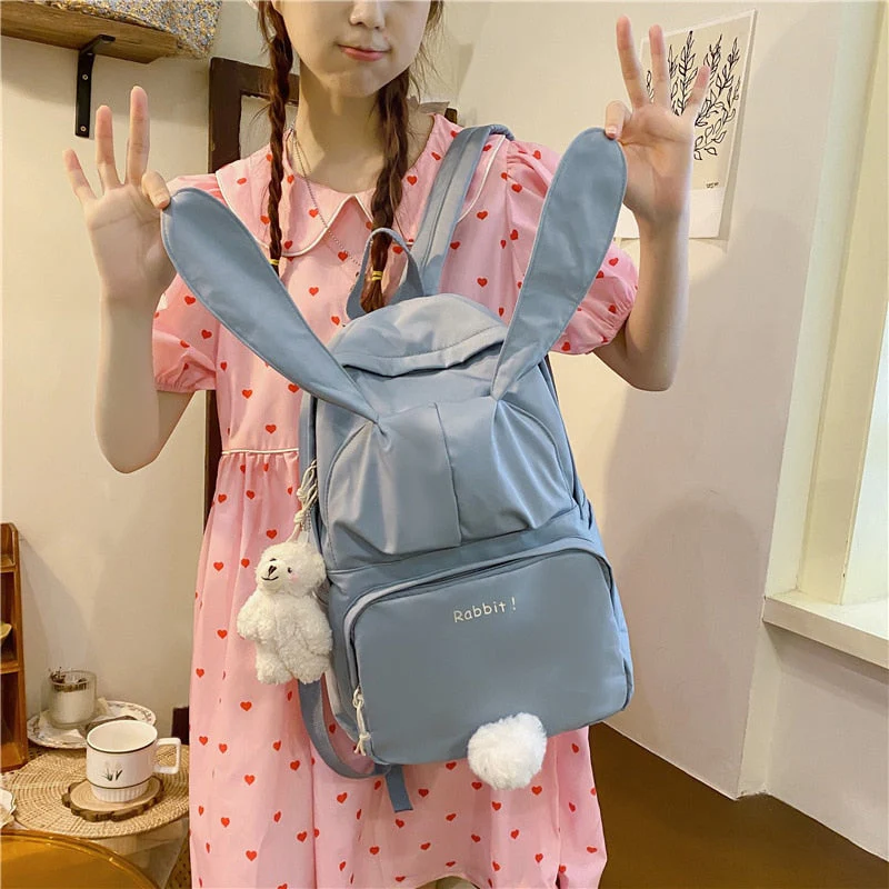 deanwangkt  Cute Rabbit Young Girl School Backpack Female Large Capacity Kawaii Back Pack Mochila Pink Women Bagpack Nylon Cartoon Schoolbag - Deanwangkt